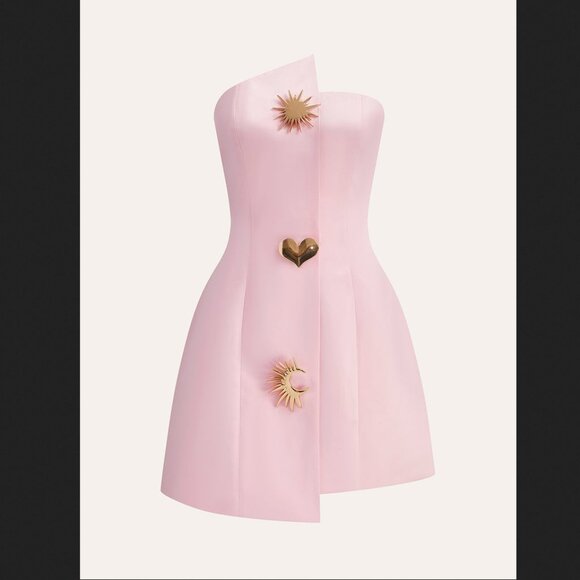 Commense Dresses & Skirts - Commense Large Pink Satin Asymmetrical Embellished Strapless Mini Dress NEW NWT